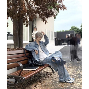 美式复古2025春秋冬款牛仔外套男女潮牌高街痞帅休闲垫肩夹克潮流图片