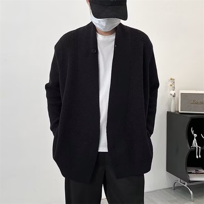 冬季小众设计感V领针织开衫男款宽松百搭慵懒轻熟风毛衣外套MY888图片