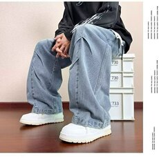 N54-P452025秋季新款美式复古牛仔裤男时尚宽松直筒阔腿休闲，男装牛仔裤，电商B323A