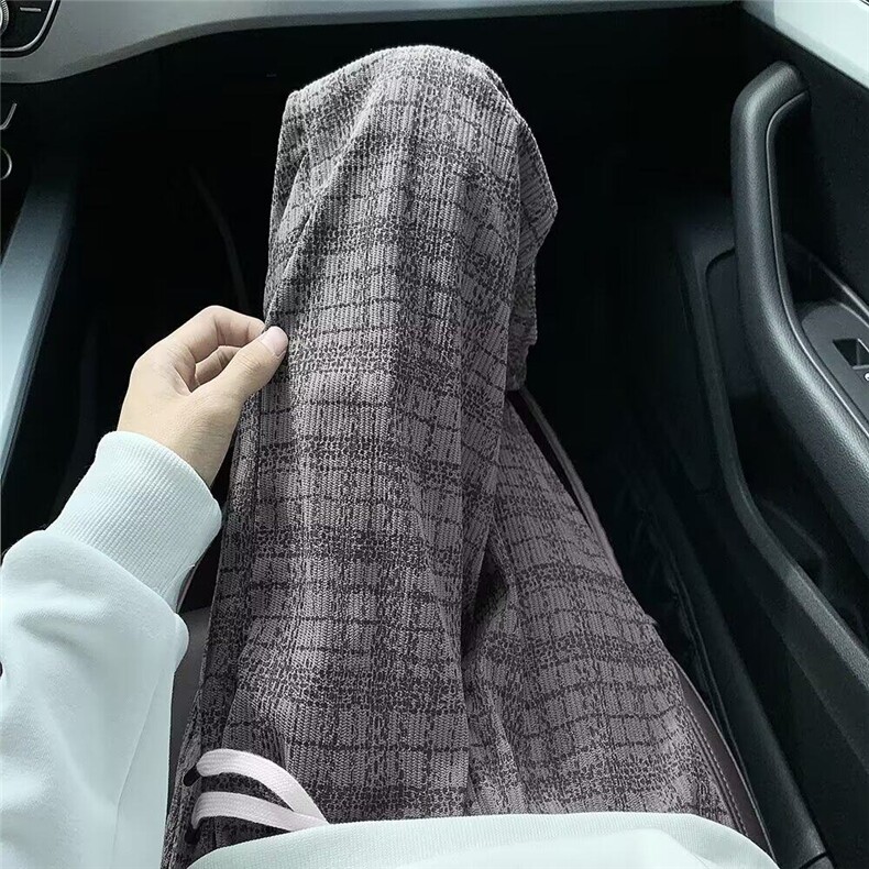 黑白格子裤子男秋季美式复古小香风阔腿裤宽松直筒休闲长裤,男装休闲裤,星座1013