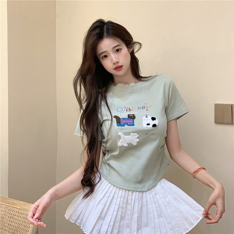 TT060-P40短袖t恤夏2025潮刺绣修身短款圆领上衣韩版女装,男装T恤,星座911-3