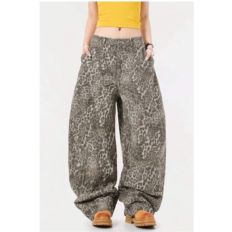 复古豹纹工装弯刀裤男女美式风宽松香蕉裤情侣休闲裤K6606-P53，男装工装外套，星座412-3