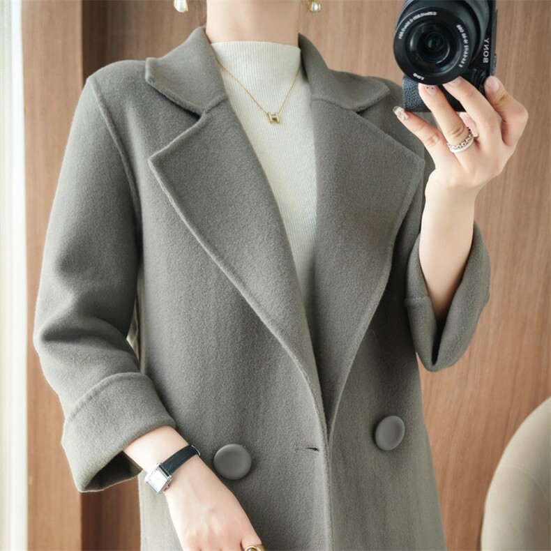 2024新款秋冬高端双面羊绒大衣女中长款羊毛大衣呢加厚外套，女装双面呢大衣，悦洋羊绒