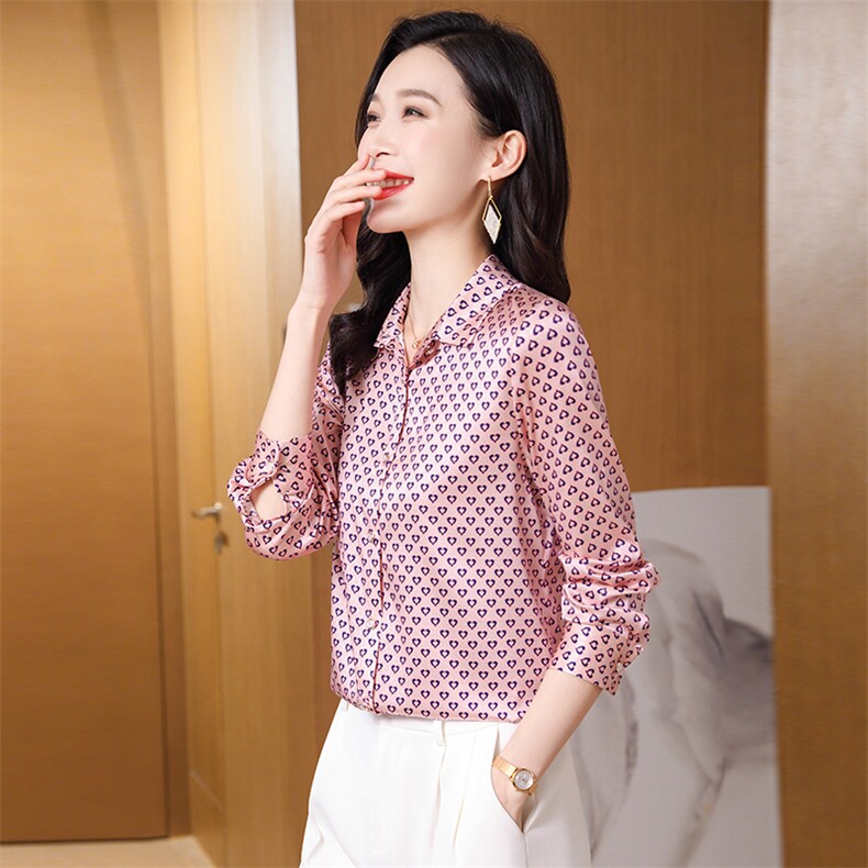 高级感真丝衬衫女印花真丝长袖2026年春秋新款宽松翻领上衣衬衣,女装衬衫,阿舍尔精品