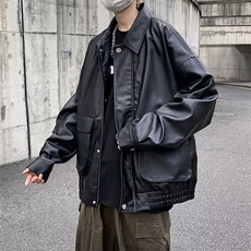 工装PU皮夹克男士炸街翻领暗黑系机车皮衣褂子外套PU906，男装夹克，星座1116A-1（原606A）