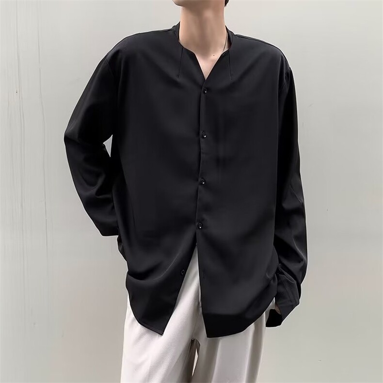日系文艺潮长袖新款慵懒衬衫标准纯色气质简约青春流行潮流~CY160,男装衬衫,星座601-2