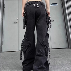 美式复古解构工装牛仔裤男女拼接设计感小众潮流长裤子，男装牛仔裤，星座506A
