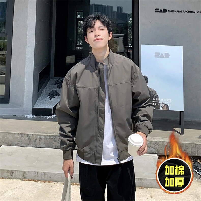 现货秋冬季美拉德立领飞行立领夹克boxy廓形棉衣高街加厚加棉外套，男装夹克，电商A443