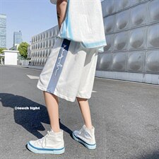 夏季条纹拼接短裤宽松直筒五分裤DK619XZ1004-1P28控38，男装休闲裤，星座715