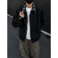 巴恩风格纹翻领棉服复古美式宽松假两件夹克痞帅外套-JK610JM，男装夹克，星座1002-2