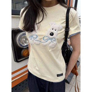 H0333-P35毛巾绣+订标220克大修身正肩短袖t恤女图片