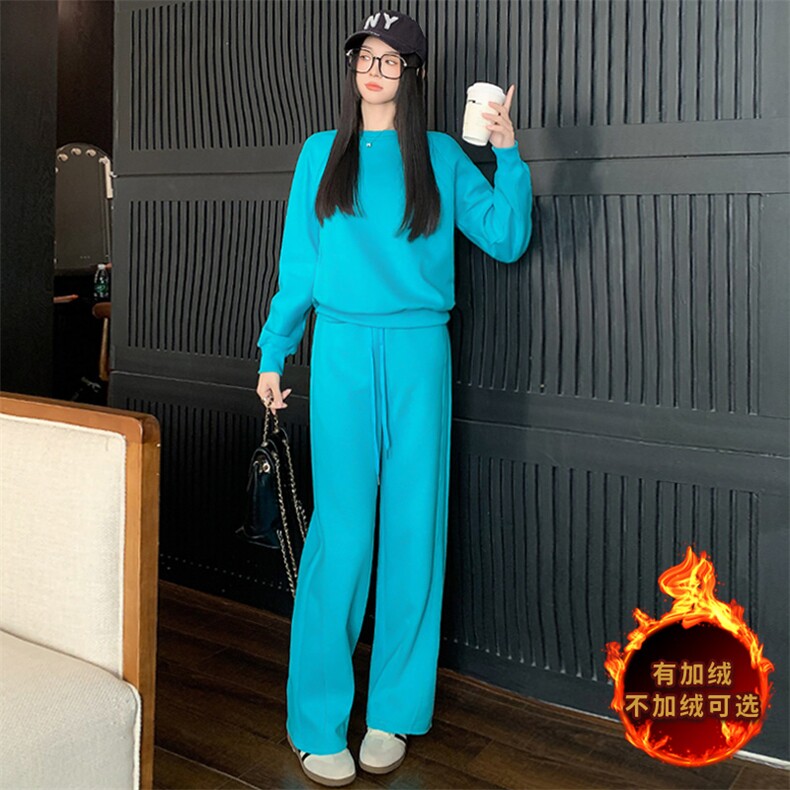 时尚休闲运动套装女春秋季洋气减龄宽松简约圆领卫衣阔腿裤两件套,女装套装/套裙,江南