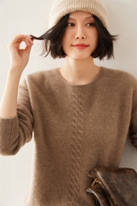 2024秋季新款圆翻领长袖坑条修身舒适35%羊绒衫，女装羊绒衫，七柒羊绒