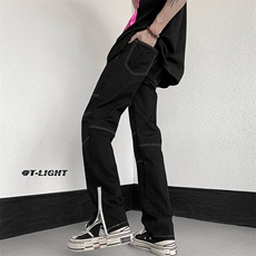 美式ins高街牛仔裤小众百搭明线拼接拉链牛仔裤K2308-P65控88，男装牛仔裤，电商A062