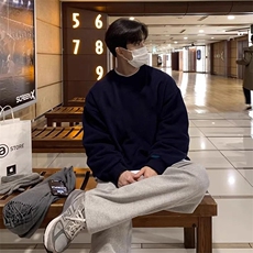 抖音得物高品质二开支持退换25秋冬美式宽松曼巴纯色圆领卫衣Y77，男装卫衣，电商A486-1