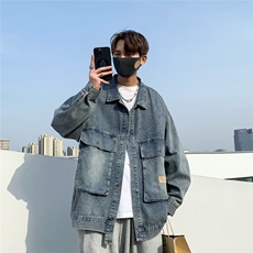 日系大口袋工装夹克男高街潮牌衣服美式机能宽松牛仔外套W07，男装夹克，星座506