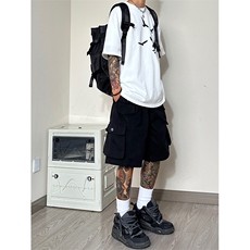 港风大码宽松多口袋工装裤休闲裤短裤五分裤A014-DY2356-P60控78，男装牛仔裤，电商A014