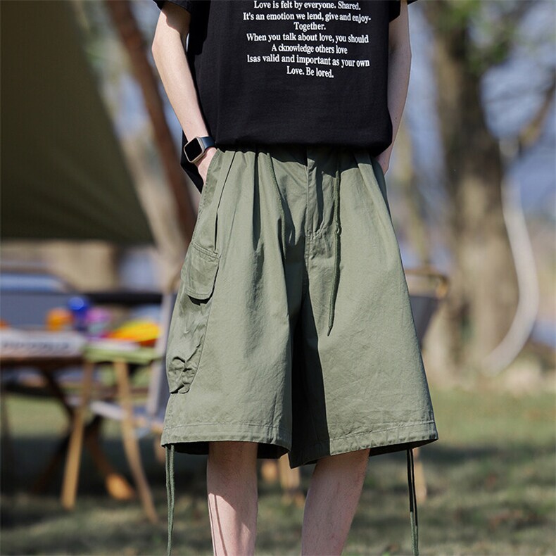 8XL-M机能风工装短裤特大码美式复古口袋抽绳阔腿五分裤DK1301P48，男装休闲裤，电商B238