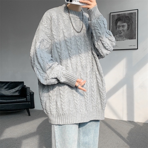 8XL-M麻花毛衣男宽松大码慵懒风情侣圆领针织衫线衣外套MY1512P65图片