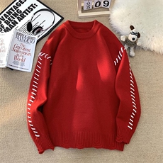 84601-特P50破洞毛衣男圆领套头潮牌高街美式复古日系加厚针织衫，男装针织衫/毛衣，电商D310B
