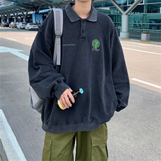 美式复古设计感polo翻领卫衣男潮牌ins秋季情侣上衣W4952-P62，男装卫衣，星座512-3