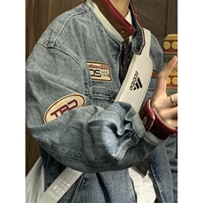 春秋字母刺绣牛仔外套男士百搭宽松帅气复古立领夹克JK5529，男装夹克，星座1116A（原606A-3）