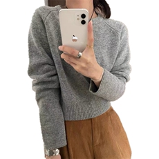 洋气小众穿搭短款羊毛加厚针织衫女士圆领宽松时尚内搭毛衣，女装羊毛衫，悦玛羊绒