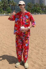 TZ340男士夏季风大花布套装大码宽松凉爽透气民族风个性外套，男装休闲套装，星座115A(原星座507）