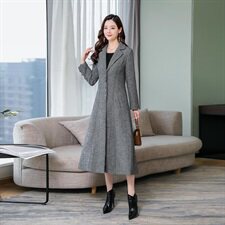 排扣毛呢外套中长款长袖2024年春季时尚潮流舒适简约个性，女装毛呢外套，妙形