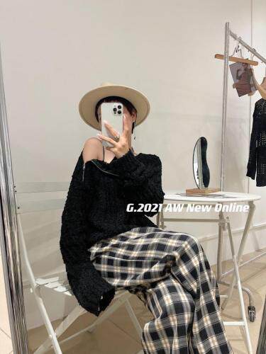 秋季新款领口拉链设计毛毛针织套头毛衣，女装针织衫/毛衣，G