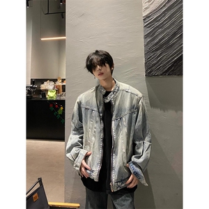 复古废土风设计感小众做旧牛仔夹克外套男宽松两件套 J3351图片