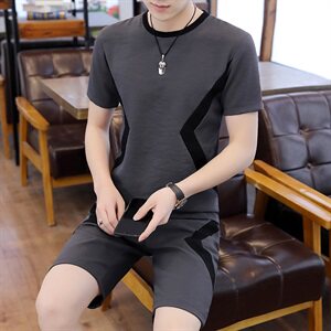 男士冰丝短袖T恤潮流休闲运动套装男装夏装一套衣服帅气T719-P50图片
