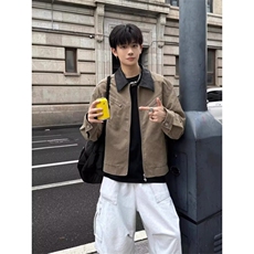 美式复古水洗翻领外套男春秋潮牌cleanfit短款痞帅工装夹克，男装夹克，四季星座505