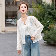 现货新中式刺绣小香风外套女夏季轻奢流苏钉珠薄款防晒上衣外套，女装防晒衣，韩美纤衣