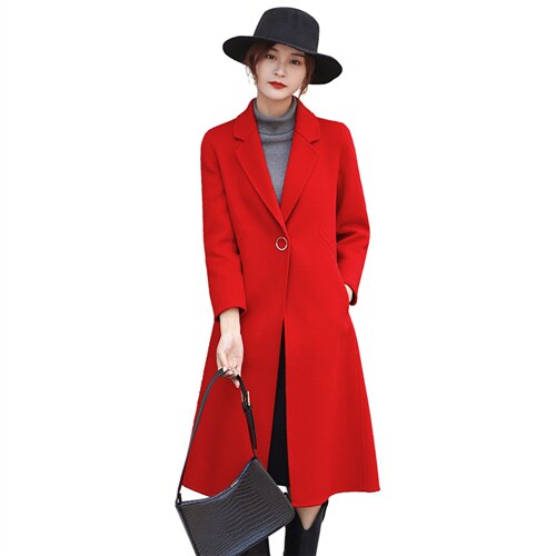 100%羊毛秋冬修身双面羊绒大衣时尚舒适羊毛呢外套，女装毛呢外套，美吧服饰