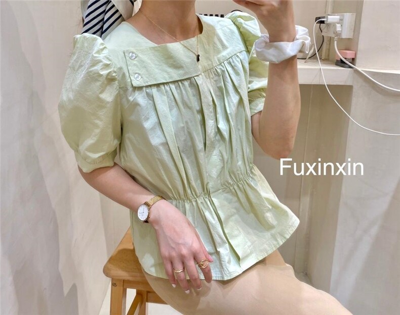 现货!下摆松紧褶皱全面韩版小衫，女装，FUXINXIN 福歆歆