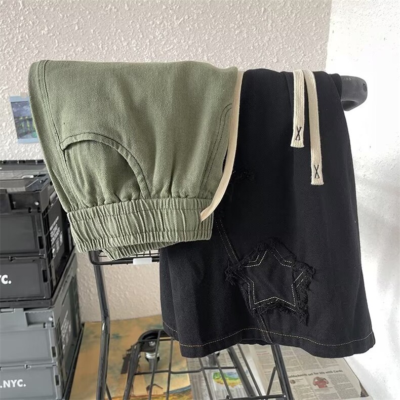 美式复古星星牛仔短裤男夏季小众潮牌痞帅大裤衩hiphop高街五分裤,男装牛仔裤,星座601-2