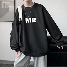 华夫格卫衣圆领卫衣男大码长袖t恤男外套HW76253-P30加绒款-P40，男装卫衣，电商A040