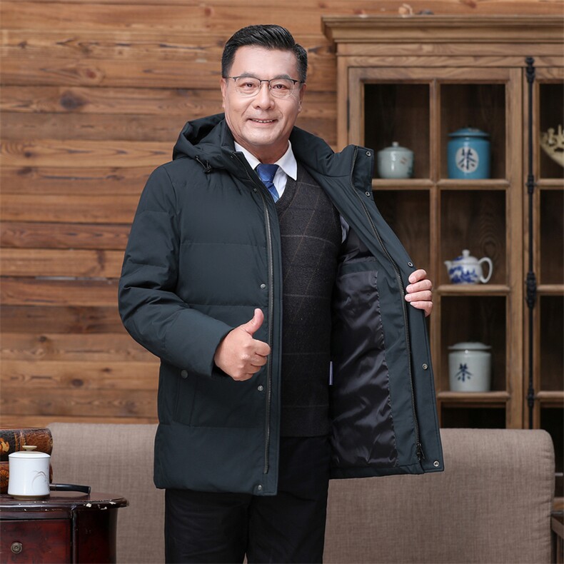 爸爸冬装连帽羽绒服中年男士加厚保暖白鸭绒外套冬季新款男装图片