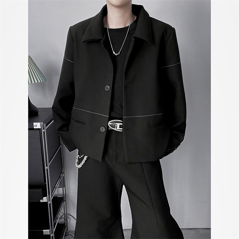 黑色垫肩西装外套男高级痞帅春秋夹克老钱风穿搭dk西服LK1166-p65，男装西服，星座1008