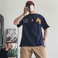 万针全刺绣工艺抖音得物高品质260克重磅纯棉双纱美式高街短袖T恤，男装T恤，电商A486