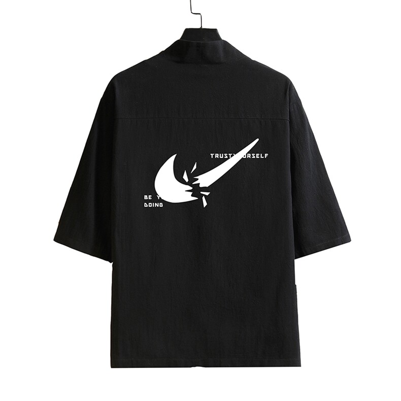 HF59111-P40风汉服男开衫外套七分袖道袍砖墙挂拍,男装民族服装,电商A040A