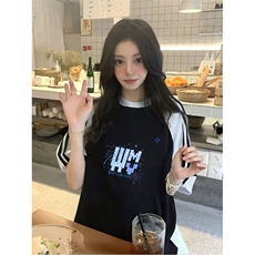 抖音得物品质二开240克宽松纯棉美式潮牌插肩三杠织带短袖T恤，男装T恤，电商A486