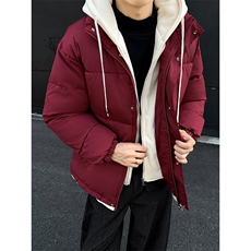 撞色连帽冬季假两件棉服情侣款保暖棉衣宽松袄子D4134-TP75不，男装棉衣，电商A102