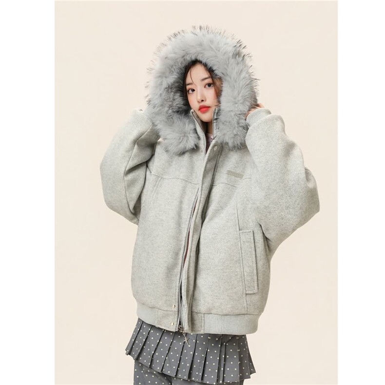 【座山雕毛领连帽】毛呢拼接秋冬棉服保暖外套男女G1168特P118,男装棉衣,电商A339