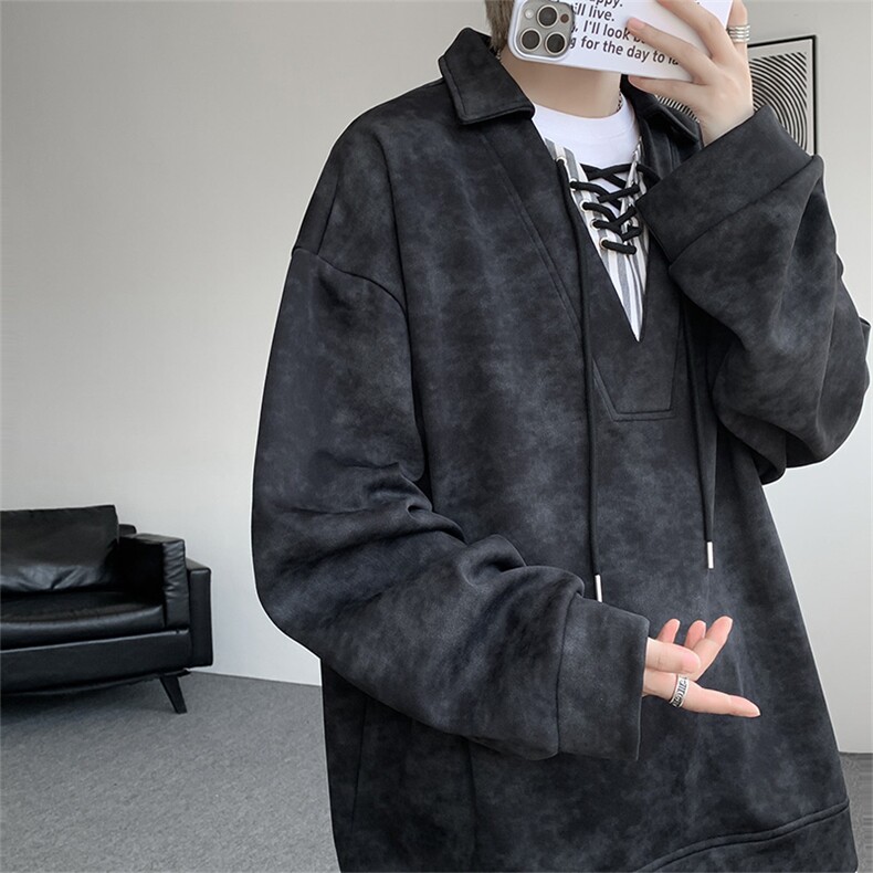 WY10151-特P48控88小众扎染撞色拼接条纹假两件大码男宽松卫衣,男装卫衣,电商A059