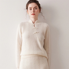 2025年秋季新款百搭女士旗袍领镂空上衣，女装羊绒衫，尚达羊绒