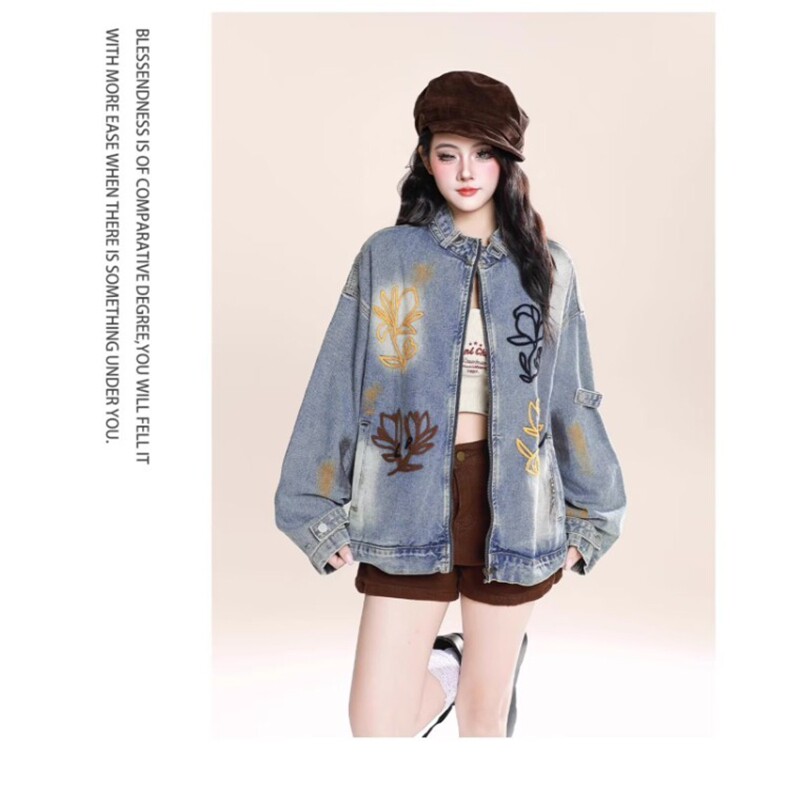 新中式风刺绣牛仔外套女短款2025春秋新款设计感小个子夹克上衣,女装衬衫,星座218-8