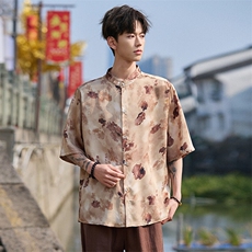 新中式提花风潮T恤短袖上衣立领衬衫时尚百搭T2501-P58，男装T恤，电商A227
