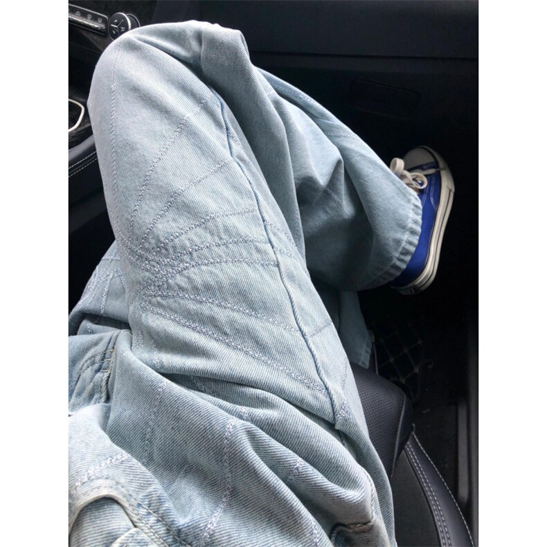水洗软牛仔废土刺绣阔腿牛仔裤男夏季中性风直筒长裤N110,男装牛仔裤,星座1116A（原606A-3）